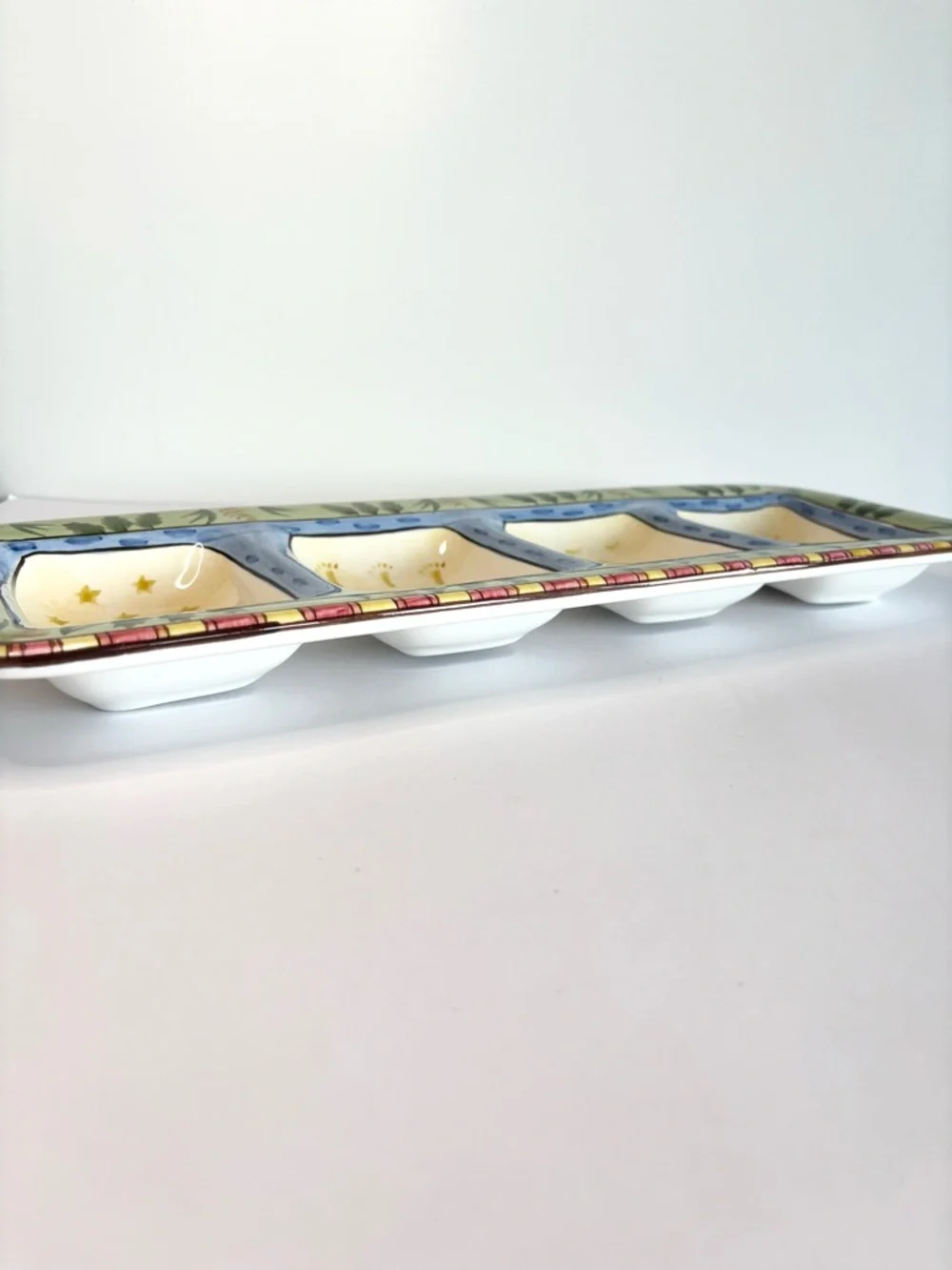 Ceramic Divided Serving Tray Log Cabin Bear Canoe Fish